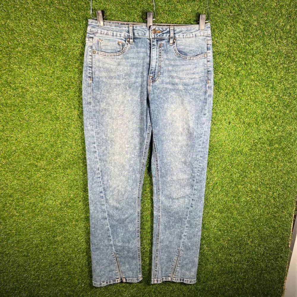 Vigoss Women Light Acid Wash High Rise Straight Leg‎ Jeans Hem Slit Size 29